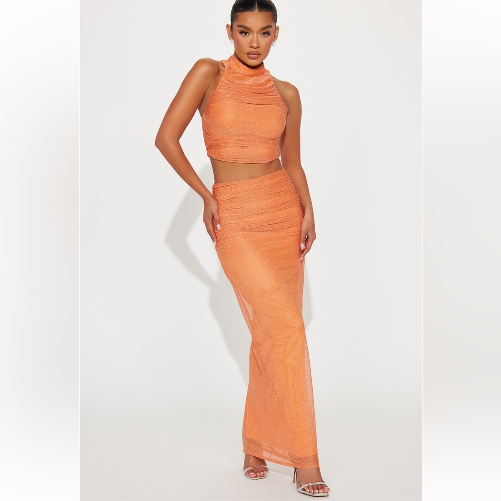 FN Orange Shimmer Skirt Set
